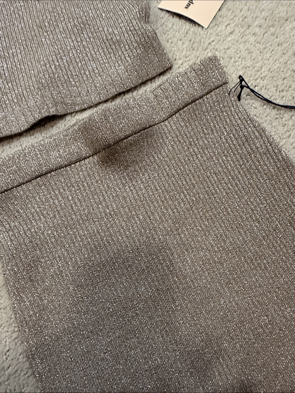 superdown Shimmery Knit Crop Tank and Pencil Skirt Set in Taupe - Picture 2 of 2